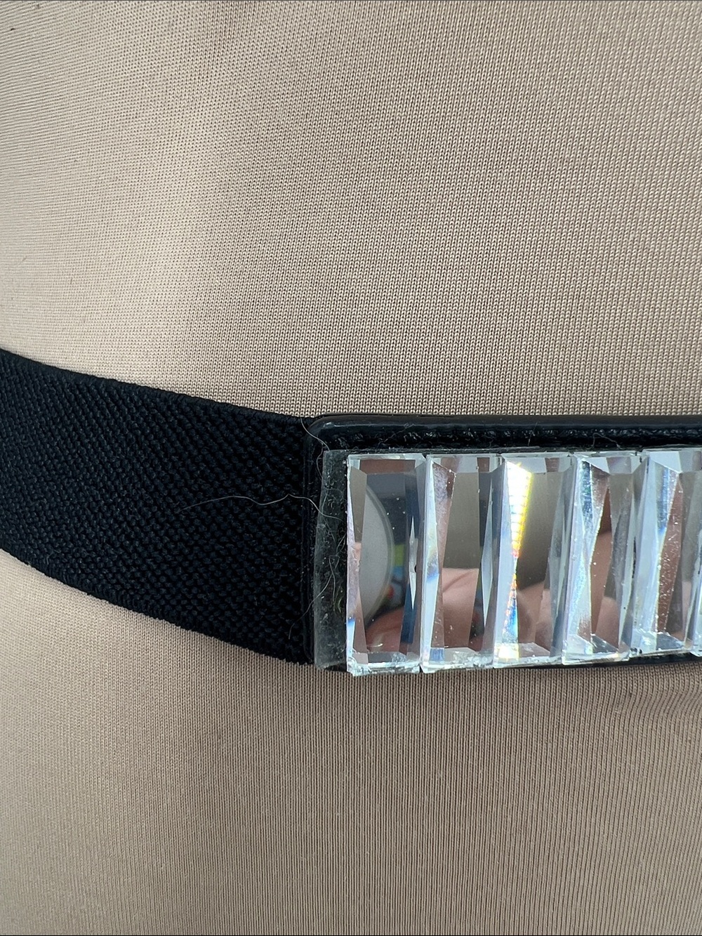 Women's Black Elastic Waist Belt with Silver Mirror Accent - Picture 3 of 6